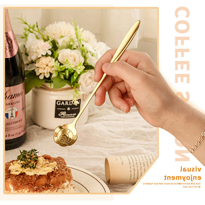 8 Pcs Long Handle Stainless Steel Teaspoons Gold Rainbow