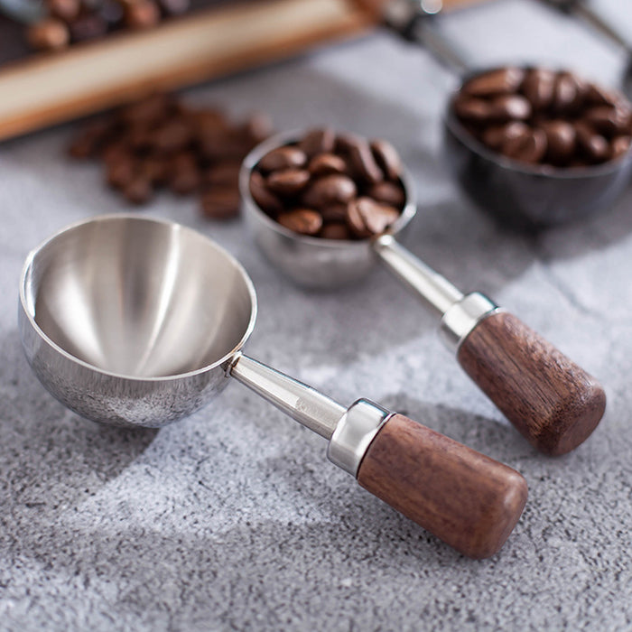 2 Pcs Walnut Handle Coffee Measuring Spoons 304 Steel