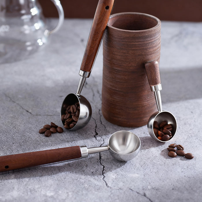 2 Pcs Walnut Handle Coffee Measuring Spoons 304 Steel