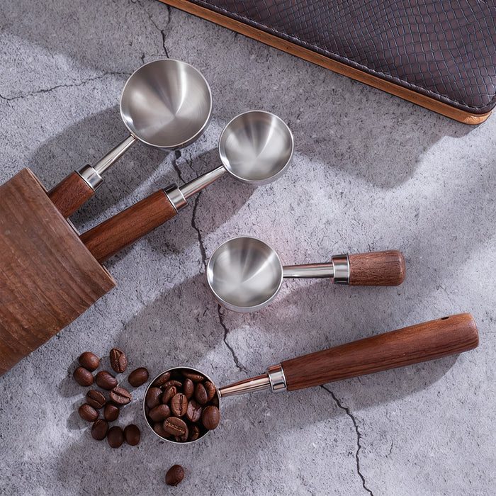 2 Pcs Walnut Handle Coffee Measuring Spoons 304 Steel