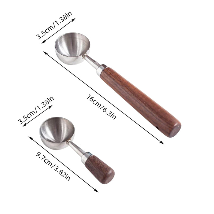2 Pcs Walnut Handle Coffee Measuring Spoons 304 Steel