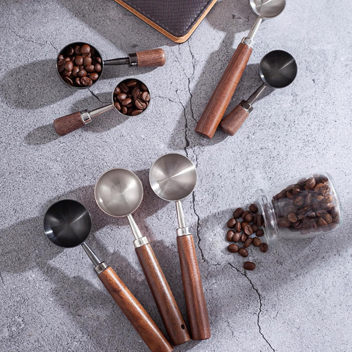 2 Pcs Walnut Handle Coffee Measuring Spoons 304 Steel