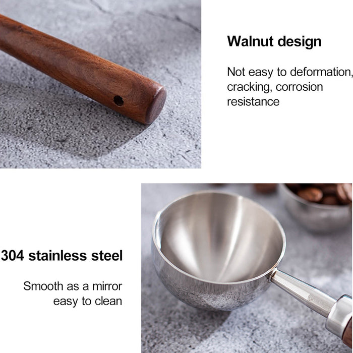 2 Pcs Walnut Handle Coffee Measuring Spoons 304 Steel