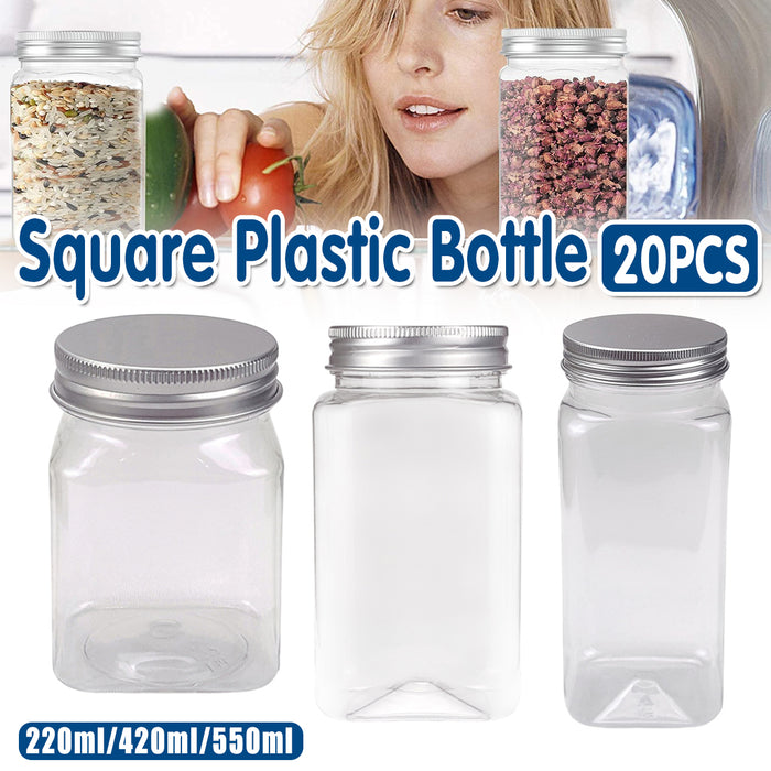 20 Pcs Square PET Storage Bottles with Aluminium Lids