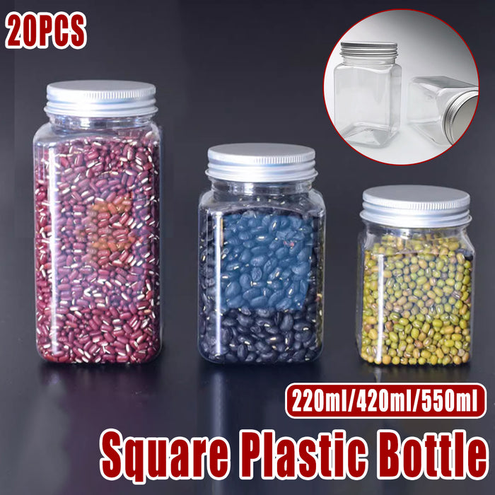 20 Pcs Square PET Storage Bottles with Aluminium Lids