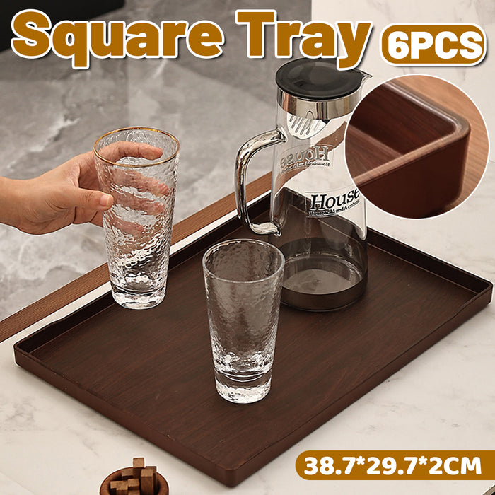 6 Pcs Rectangular ABS Wood Grain Anti-Slip Serving Tray 39.7 x 29.7 cm
