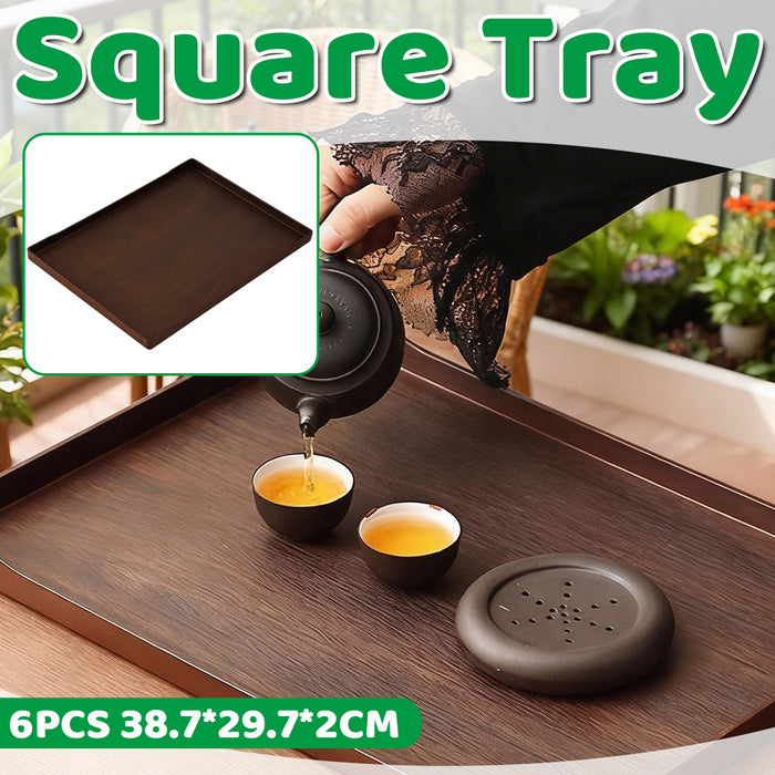 6 Pcs Rectangular ABS Wood Grain Anti-Slip Serving Tray 39.7 x 29.7 cm
