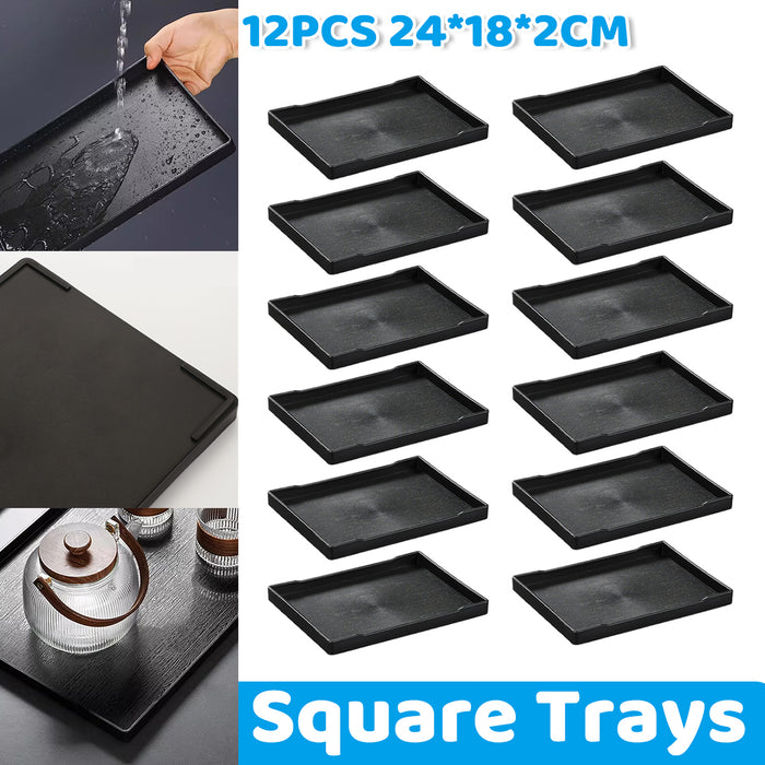 12 Pcs Rectangular PP Plastic Serving Tray with Non-Slip Surface 24 x 18 cm