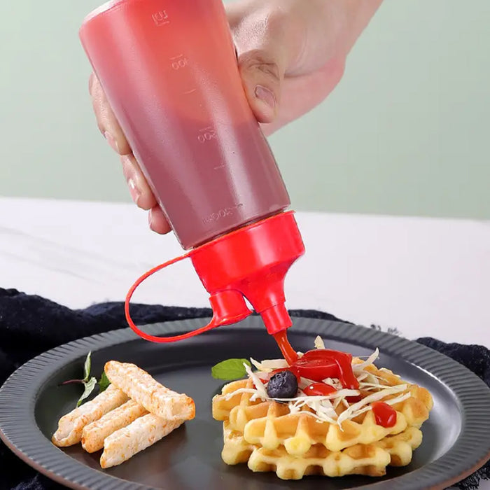 5PCS 300ml Wide Mouth Sauce Squeeze Bottles with Red Cap