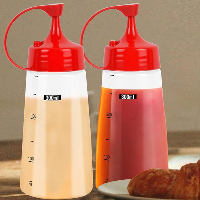 5PCS 300ml Wide Mouth Sauce Squeeze Bottles with Red Cap