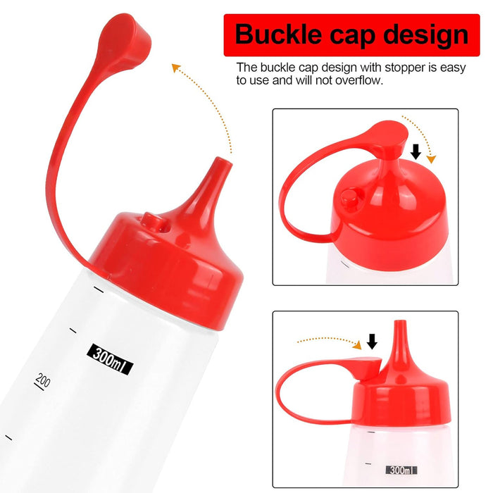 5PCS 300ml Wide Mouth Sauce Squeeze Bottles with Red Cap