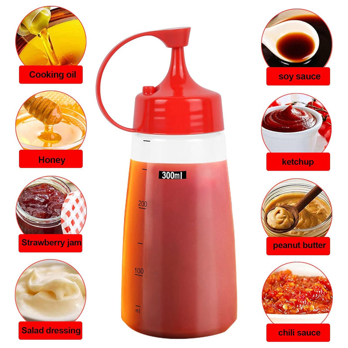 5PCS 300ml Wide Mouth Sauce Squeeze Bottles with Red Cap