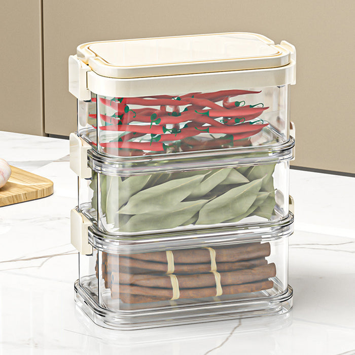 3-Layer Stackable Spice Storage Box Clear Airtight Kitchen Organizer with Handle