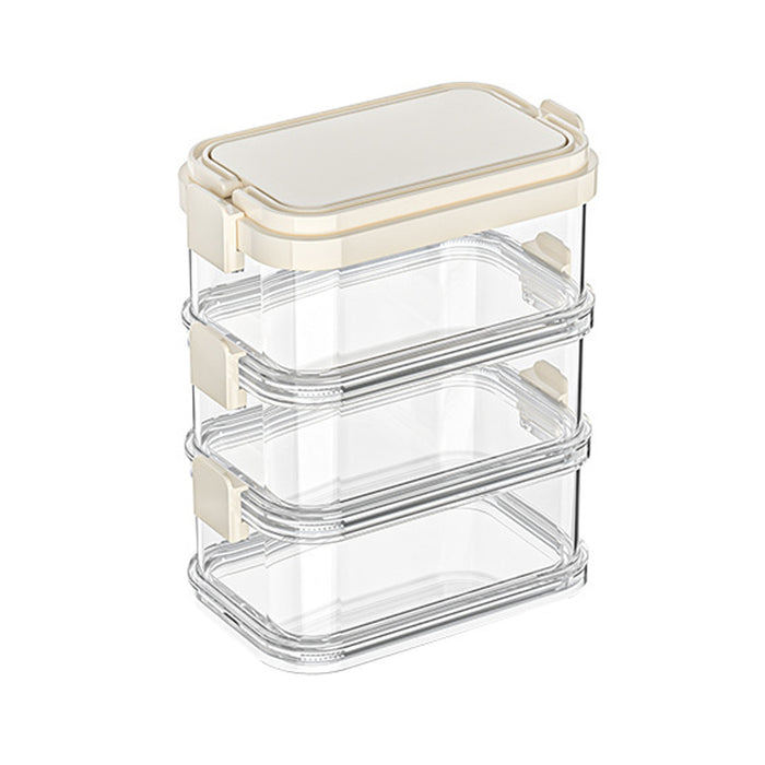 3-Layer Stackable Spice Storage Box Clear Airtight Kitchen Organizer with Handle