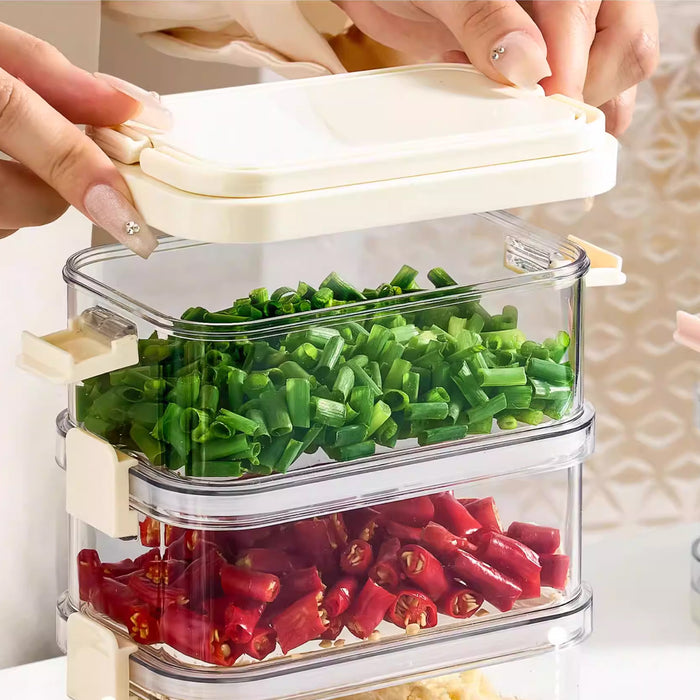3-Layer Stackable Spice Storage Box Clear Airtight Kitchen Organizer with Handle