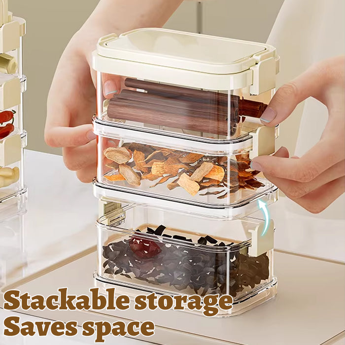3-Layer Stackable Spice Storage Box Clear Airtight Kitchen Organizer with Handle