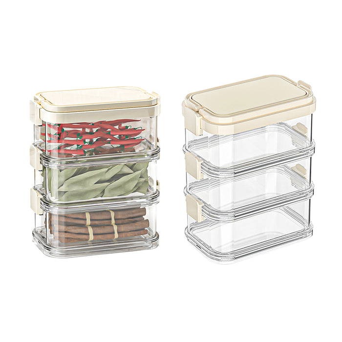 3-Layer Stackable Spice Storage Box Clear Airtight Kitchen Organizer with Handle