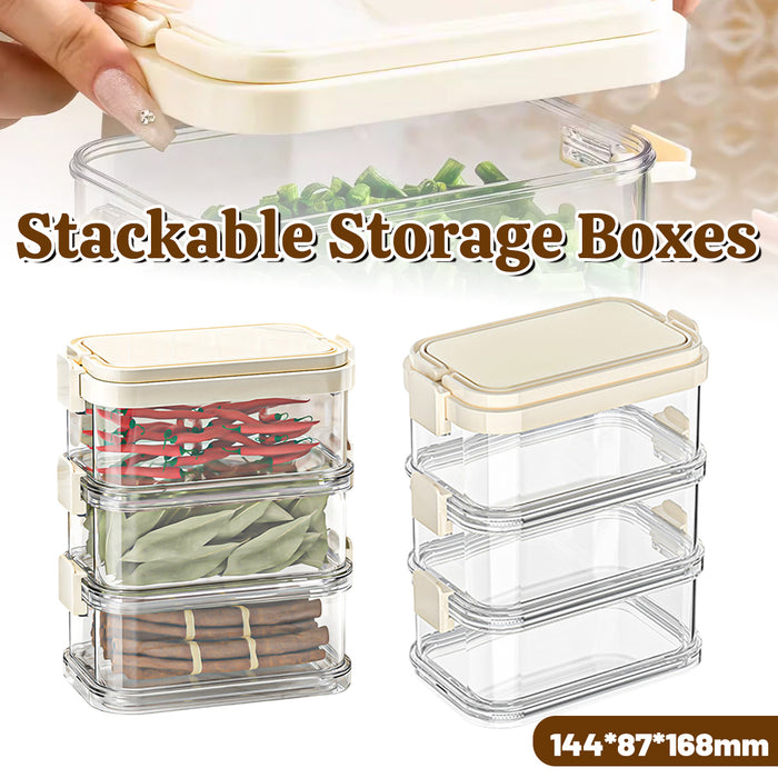 3-Layer Stackable Spice Storage Box Clear Airtight Kitchen Organizer with Handle