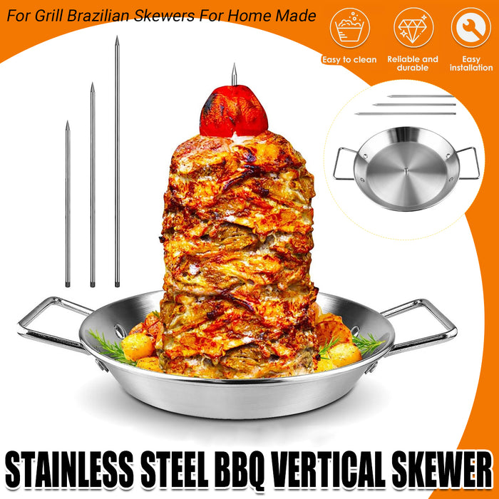 BBQ Rotisserie Pan Kit Stainless Steel with 3 Skewers