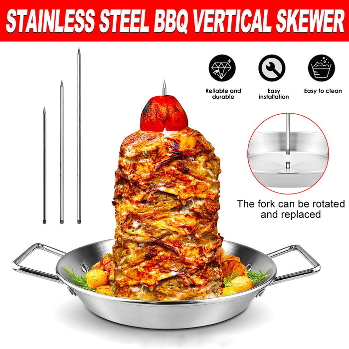 BBQ Rotisserie Pan Kit Stainless Steel with 3 Skewers