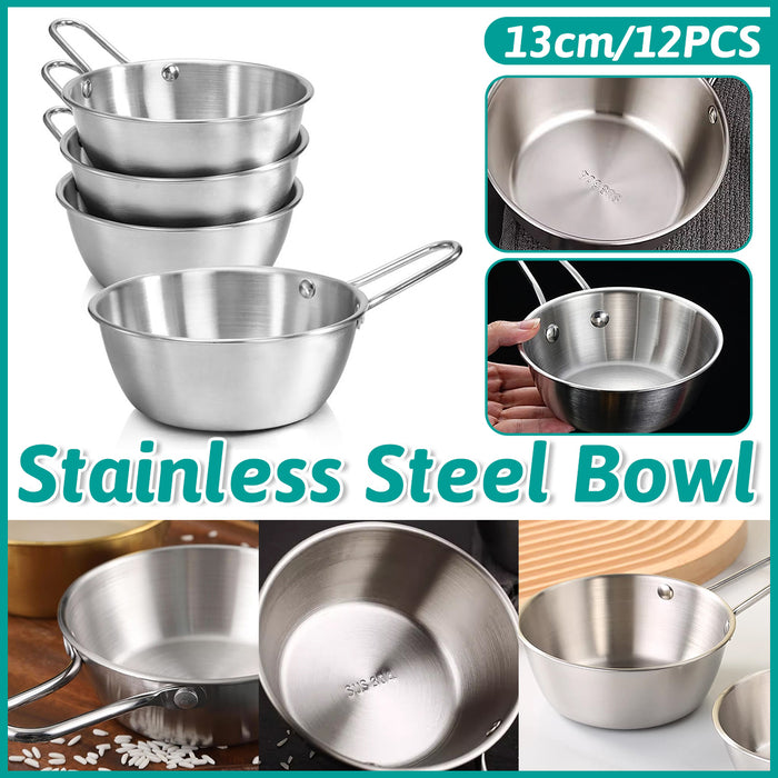 12 Pcs 304 Stainless Steel Sauce Bowls With Hollow Handle Silver