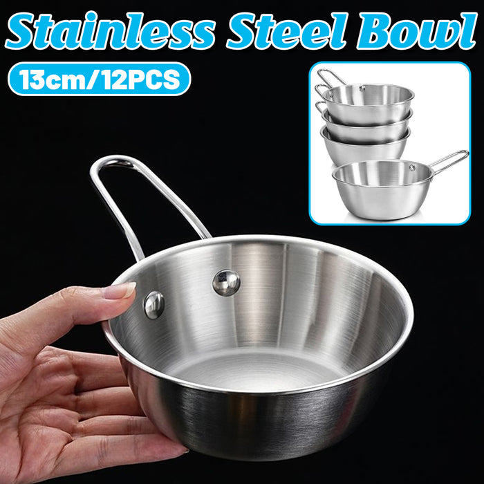 12 Pcs 304 Stainless Steel Sauce Bowls With Hollow Handle Silver