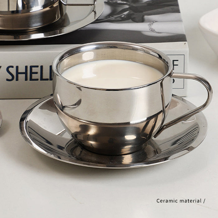 3PCS 180ml 304 Stainless Steel Coffee Cup Set with Saucer