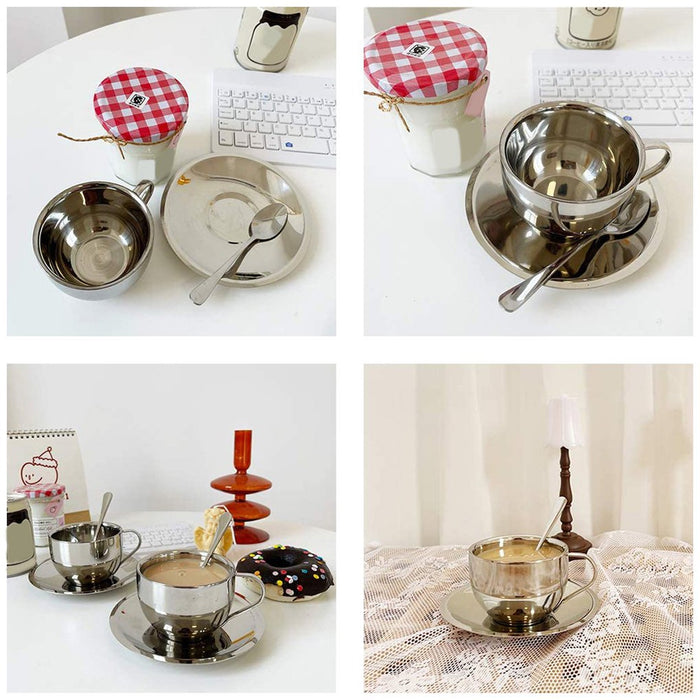 3PCS 180ml 304 Stainless Steel Coffee Cup Set with Saucer