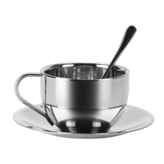 3PCS 180ml 304 Stainless Steel Coffee Cup Set with Saucer
