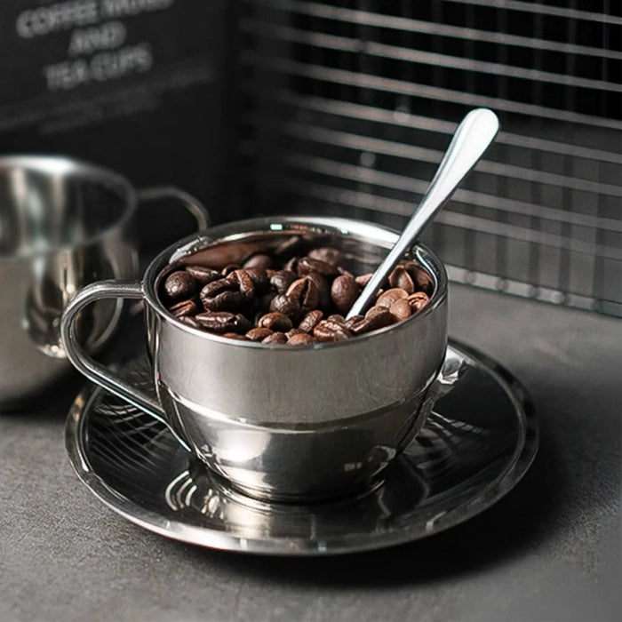 3PCS 180ml 304 Stainless Steel Coffee Cup Set with Saucer