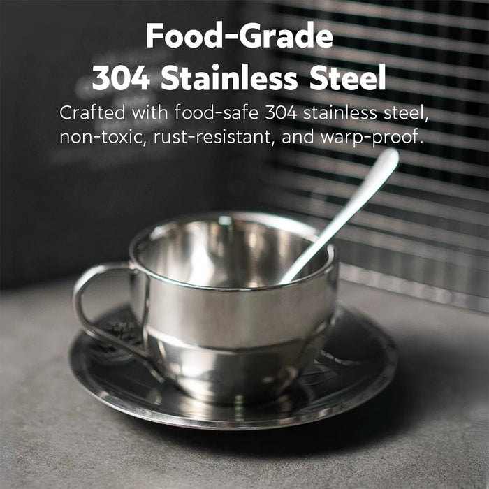 3PCS 180ml 304 Stainless Steel Coffee Cup Set with Saucer