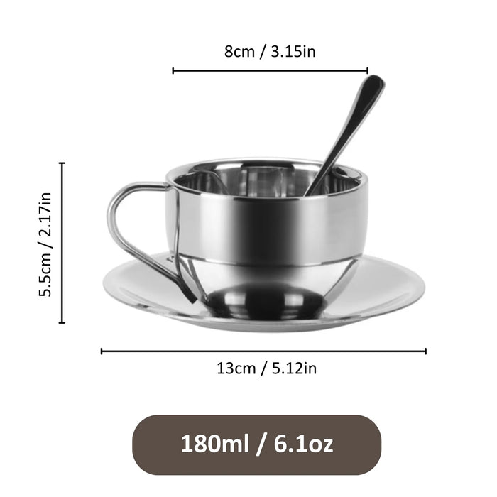3PCS 180ml 304 Stainless Steel Coffee Cup Set with Saucer