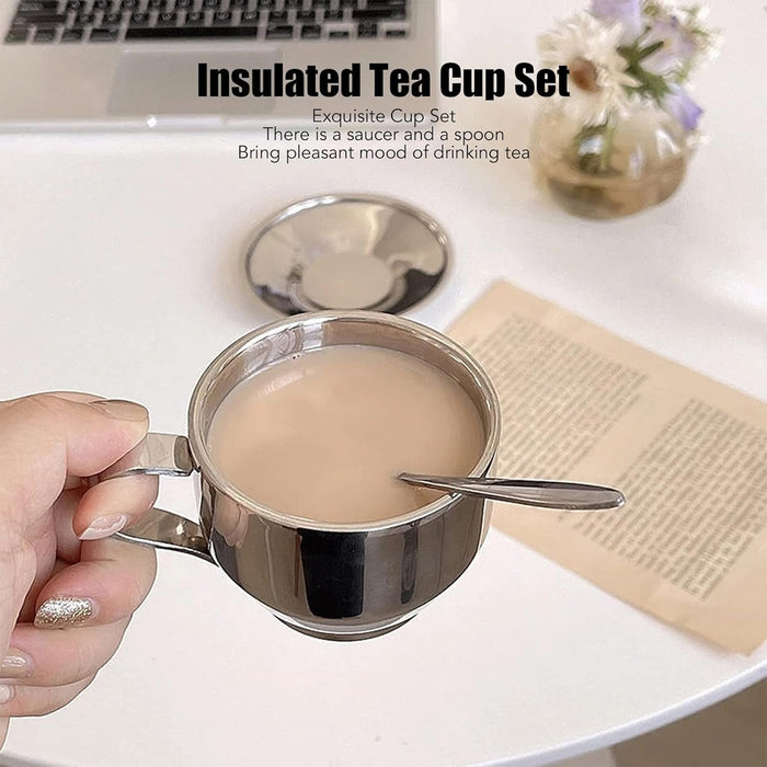 3PCS 180ml 304 Stainless Steel Coffee Cup Set with Saucer