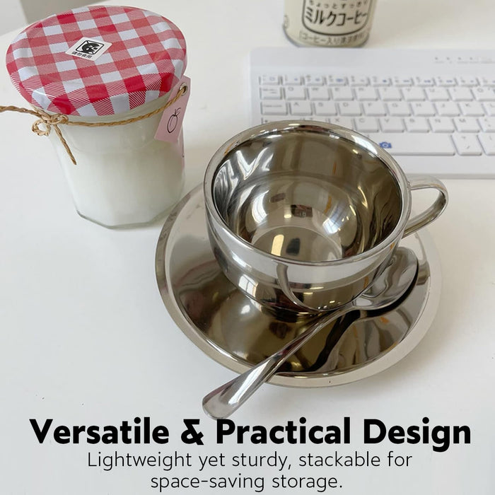 3PCS 180ml 304 Stainless Steel Coffee Cup Set with Saucer