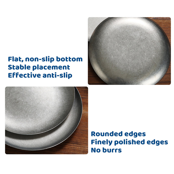 8 Pcs Stainless Steel Round Dessert Plates 26 cm Non-Slip Polished
