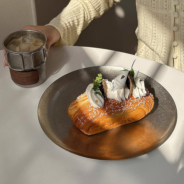 8 Pcs Stainless Steel Round Dessert Plates 26 cm Non-Slip Polished