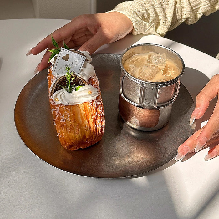 8 Pcs Stainless Steel Round Dessert Plates 26 cm Non-Slip Polished