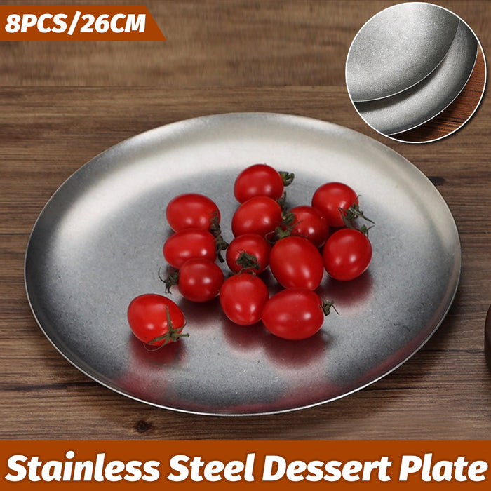 8 Pcs Stainless Steel Round Dessert Plates 26 cm Non-Slip Polished