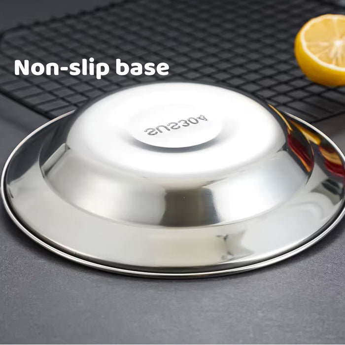 8 Pcs Stainless Steel Dinner Plates 22 cm Round Mirror-Polished Non-Slip