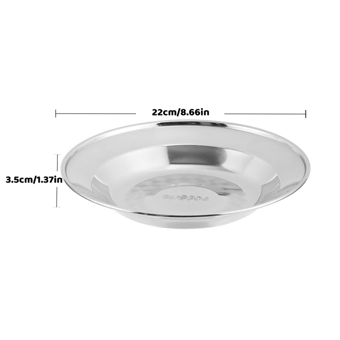 8 Pcs Stainless Steel Dinner Plates 22 cm Round Mirror-Polished Non-Slip