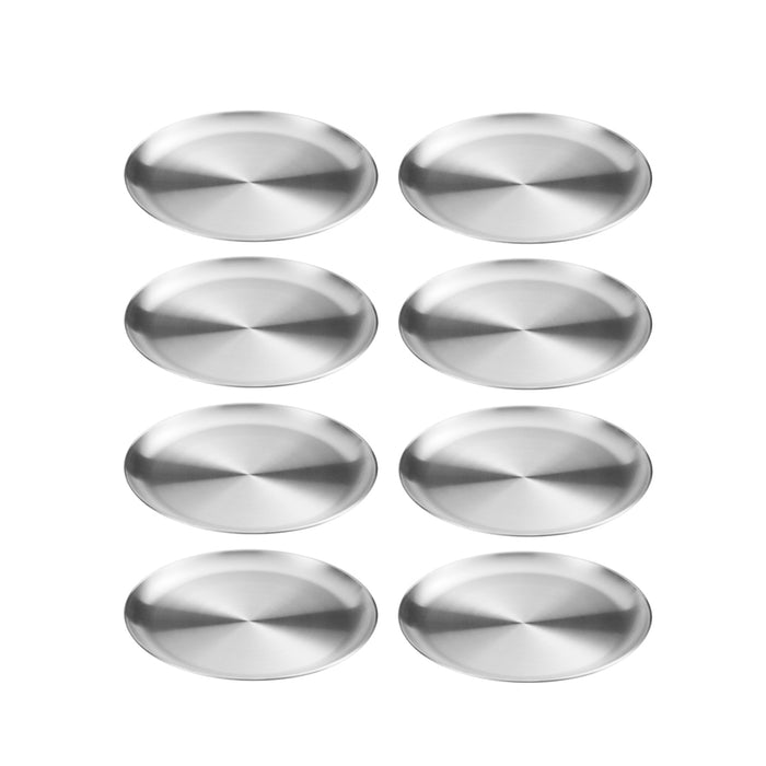 8 Pcs 304 Stainless Steel Dinner Plates 20 cm Round Brushed Finish