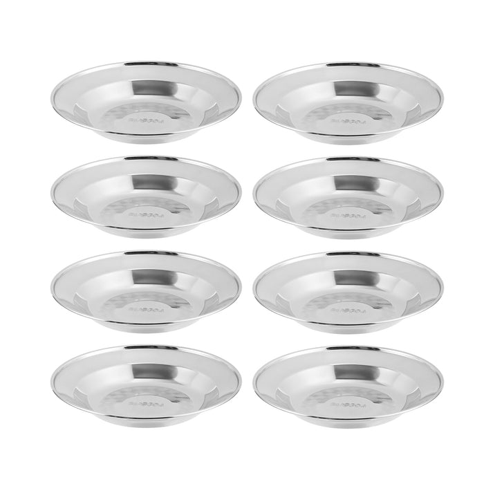 8 Pcs Stainless Steel Dinner Plates 22 cm Round Mirror-Polished Non-Slip