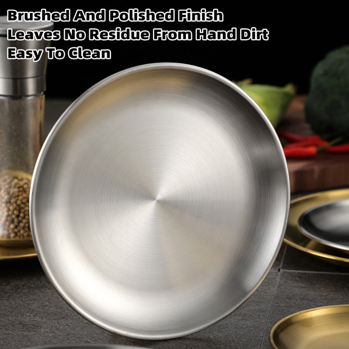 8 Pcs 304 Stainless Steel Dinner Plates 20 cm Round Brushed Finish