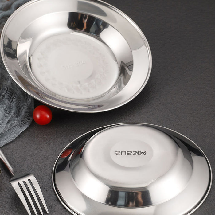 8 Pcs Stainless Steel Dinner Plates 22 cm Round Mirror-Polished Non-Slip
