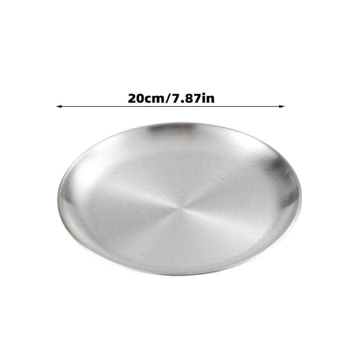 8 Pcs 304 Stainless Steel Dinner Plates 20 cm Round Brushed Finish