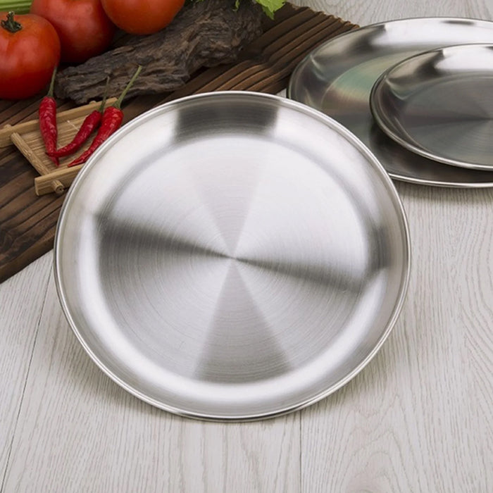 8 Pcs 304 Stainless Steel Dinner Plates 20 cm Round Brushed Finish