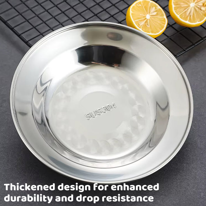 8 Pcs Stainless Steel Dinner Plates 22 cm Round Mirror-Polished Non-Slip