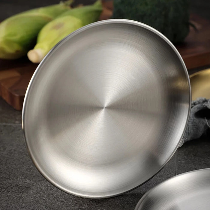8 Pcs 304 Stainless Steel Dinner Plates 20 cm Round Brushed Finish