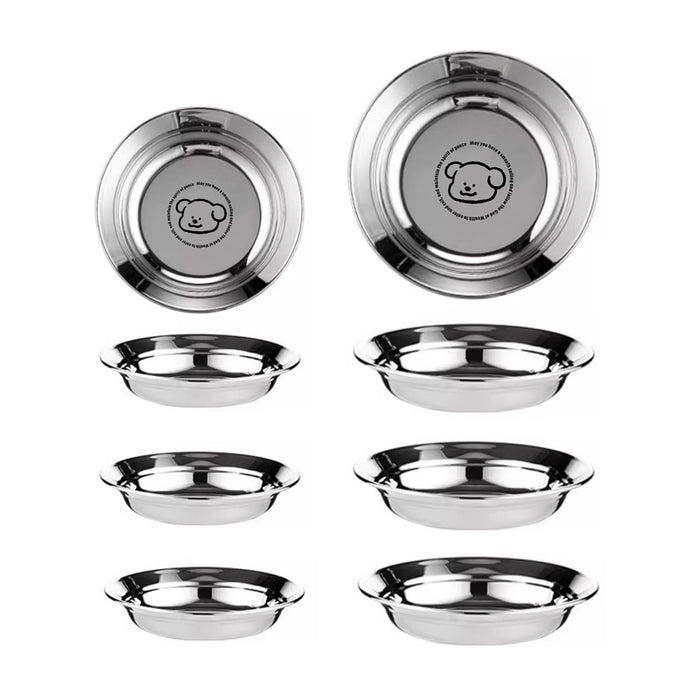 8 Pcs 316 Stainless Steel Round Plate Cute Puppy Pattern 2 Sizes 16 and 18 cm