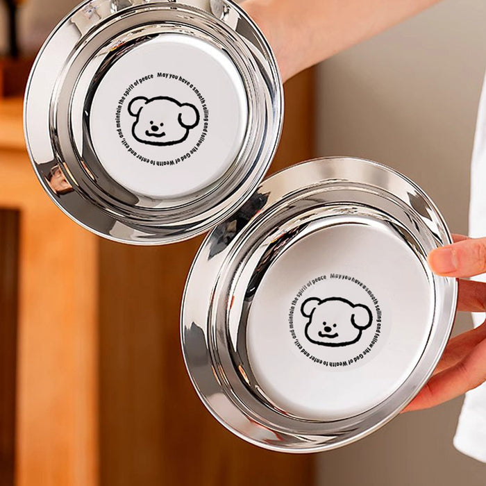 8 Pcs 316 Stainless Steel Round Plate Cute Puppy Pattern 2 Sizes 16 and 18 cm
